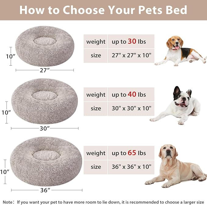 WNPETHOME Calming Dog Beds for Large Dogs, Anti-Anxiety Donut Large pet Bed, Fluffy Faux Fur Plush Dog Bed,Warming Cozy Soft Round Lagre Pet Beds for Jumbo Dogs, Cat Cuddler Cushion Pad