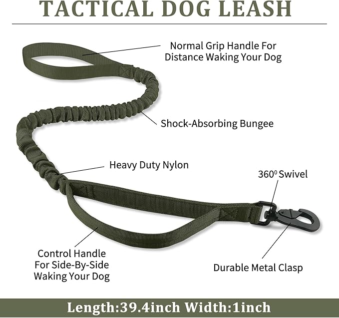 COOYOO Tactical Dog Collar Set, Adjustable Military Nylon Collar with Control Handle and Heavy Metal Buckle for Medium and Large Dogs