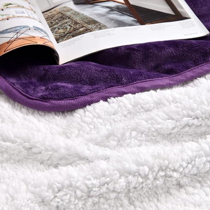 Waterproof Blanket for Bed Couch Sofa, Soft Liquid Pee Proof Pet Blanket for Dog Puppy Cat, Reversible Sherpa Fleece Furniture Protector (Dark Purple, 30x40 inches)