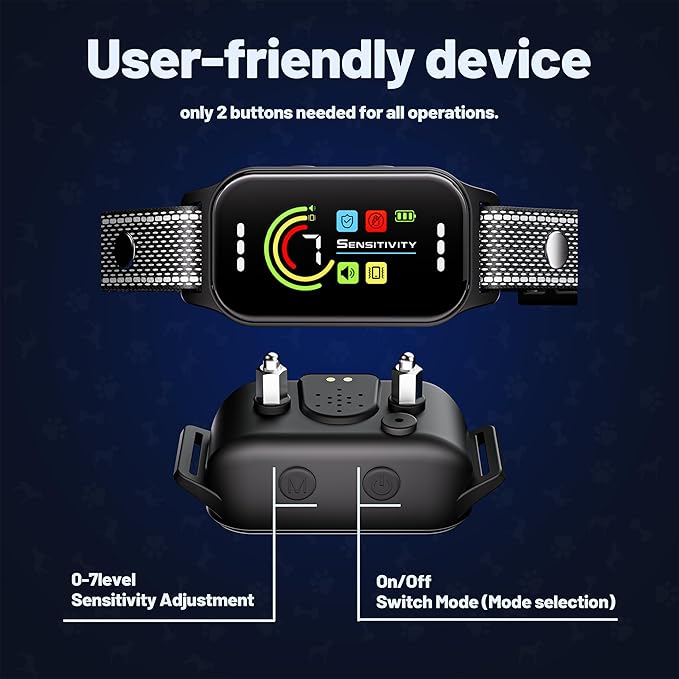 Dog Bark Collar,Bark Collar for Large Medium Small Dogs, Rechargeable Smart Bark Collar, Anti Barking Training Collar with 7-Level Sensitivity + 5 Safety Modes Humane Training System
