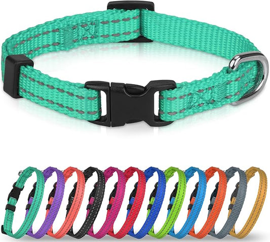 Joytale Small Dog Collar, Reflective and Adjustable Nylon Collar with Quick-Release Buckle, Lightweight No-Choke Design for Puppy and Extra Small Dogs, Teal, XS