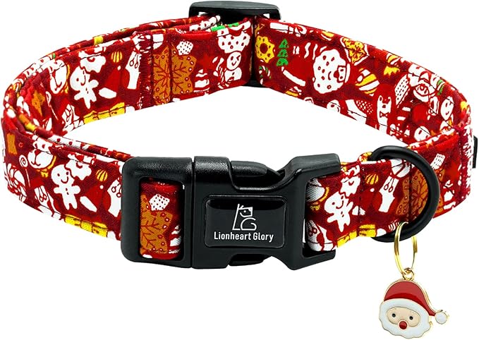 Lionheart glory Christmas Dog Collar, Red Christmas Santa Deer Dogs Collar Adjustable Soft Comfortable Collars for Medium Dogs Girl or Boy Pet Gift Fall Cute Collar