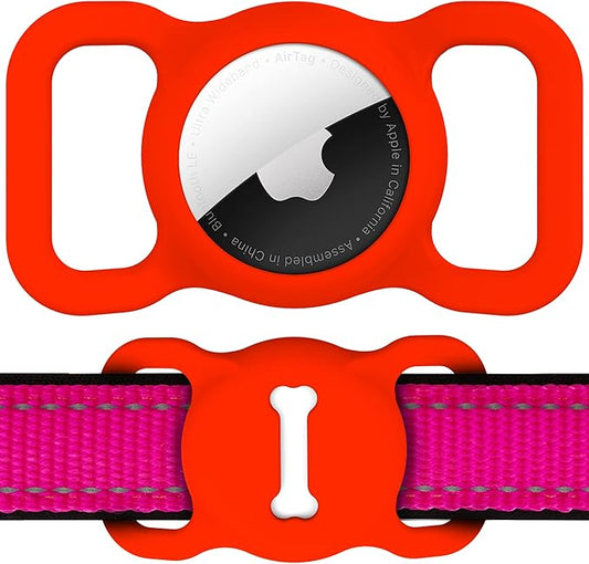 for Airtag Dog Collar Holder, Air Tag Protective Cat Airtag Dog Collar,Silicone AirTags GPS Tracking Accessories,Air Tags with Bone Pattern (1 Pack(Red))