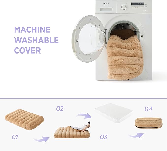 Lesure Cute Orthopedic Dog Bed Large Sized Dog, Waterproof Chic Flat Pet Beds with Removable Washable Cover, Fuzzy Thick Egg Crate Foam Pet Mat for Indoor Use (36" x 27", Beige)