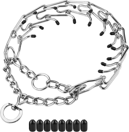 Prong Collars for Dogs, No Pull Dog Collar, Dog Training Collar for Large Medium Small Dogs, Stainless Steel Adjustable with Comfort Rubber Tips (L, 4.0mm, 23.8-Inch)