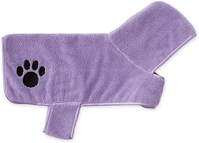 Bone Dry Pet Robe Collection, Embroidered Absorbent Microfiber Bath Robe with Adjustable Closure, for Dogs & Cats, Small, Lavender