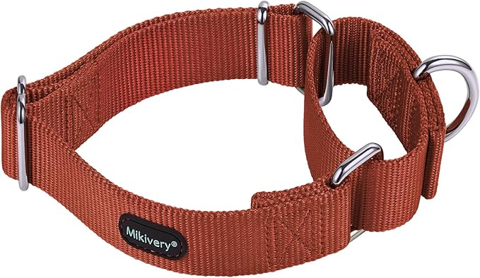 Mikivery Martingale Dog Collar Nylon Adjustable and Safety Training Brick Red Caramel Comfortable Metal Buckle Pet Collars for Small Medium and Large Dogs