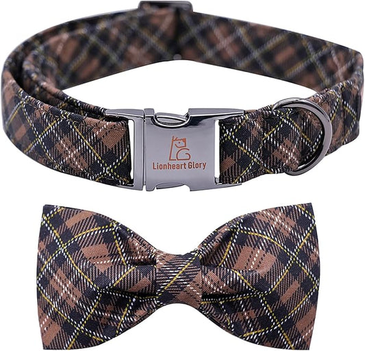 Lionheart glory Premium Plaid Dog Collars, Bowtie Dog Collar, Adjustable Heavy Duty Dog Collar with Bow for Medium Dogs