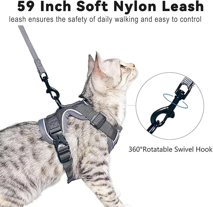 Cat Harness and Leash Set,Escape Proof Adjustable Soft Lightweight Kittens Vest Harnesses with Reflective Strips for Small Medium Large Cats,Walking Travel cat Harness Outdoor