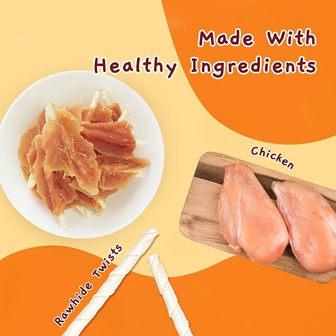 Jungle Calling Dog Treats, Chicken Jerky Wrapped Rawhide Chew Sticks, Long Lasting Chewing Snacks, Hip and Joint Supplement for Dogs with Glucosamine & Chondroitin, 10.6 oz