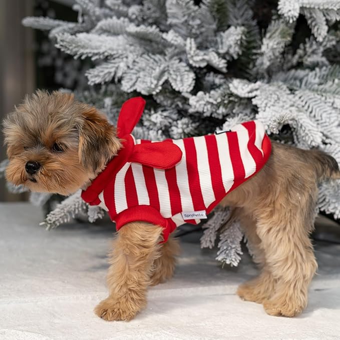 Soft Cotton Striped Shirt,Small Dog Christmas Bunny Costumes Rabbit Clothes for Easter Day Halloween for Small Dogs Teacup Dog Chihuahua Yorkie Boy or Girl-Red and White Stripes XXS