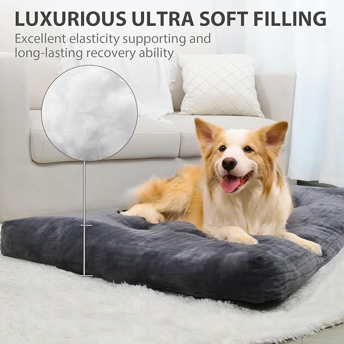 Dog Crate Bed Washable Jumbo Dog Beds for Large Dogs Deluxe Thick Flannel Fluffy Comfy Kennel Pad Anti-Slip & Anti-Scratch Pet Sleeping Mat, 48 x 29 Inch, Gray