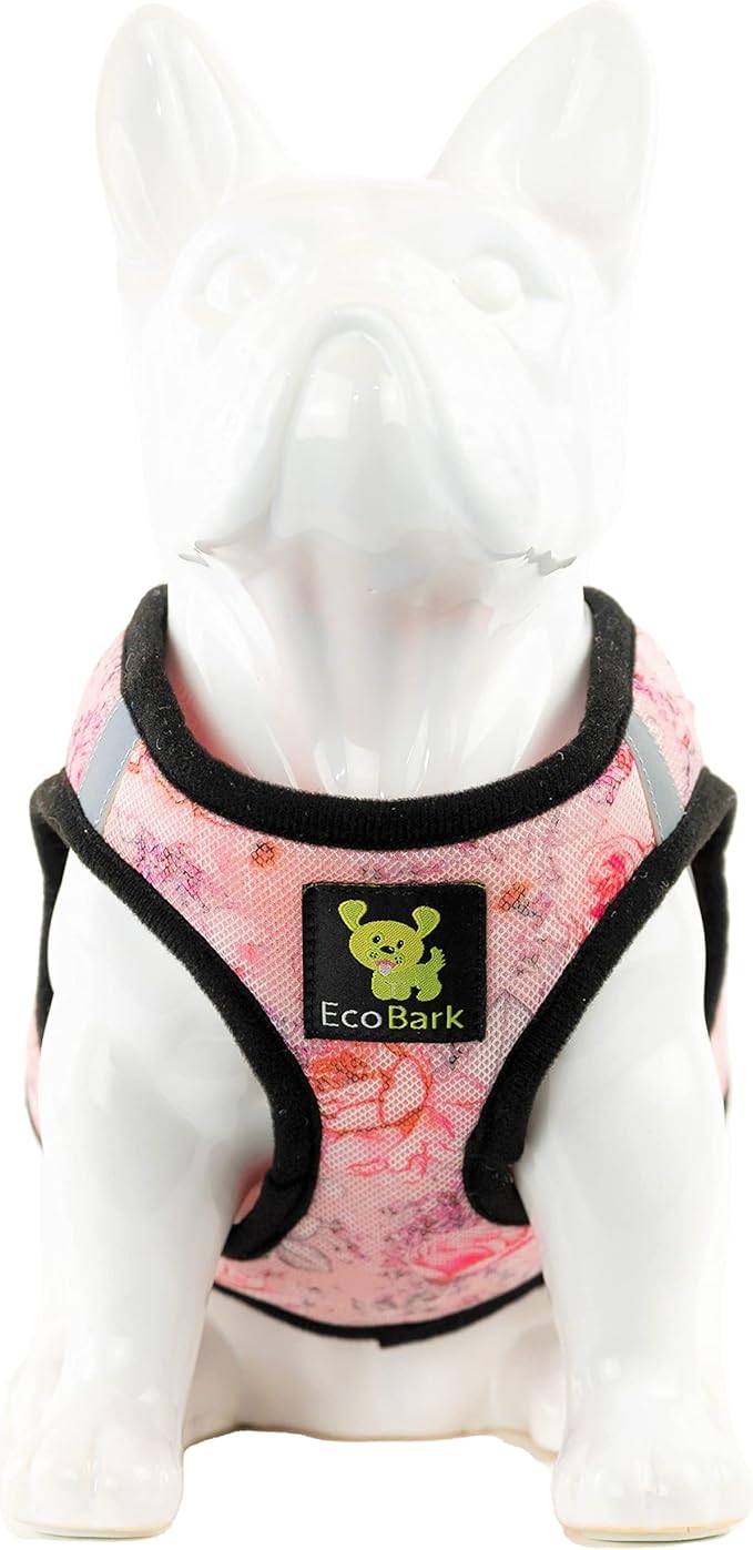 EcoBark Step in Dog Harness - Eco-Friendly Dog Harnesses for for Small & Medium Breed Dogs - Reflective and Adjustable Chest Body Halter Vest -Soft Luxurious Mesh (Floral, XL)