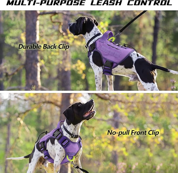 WINGOIN Purple Harness with Handle Tactical Dog Harness for Large Dogs No Pull Adjustable Reflective K9 Military Dog Vest Harnesses for Walking, Hiking, Training(XL)