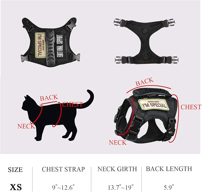 Tactical Cat Harness for Walking Escape Proof, Soft Mesh Adjustable Pet Vest Harness for Large Cat,Small Dog