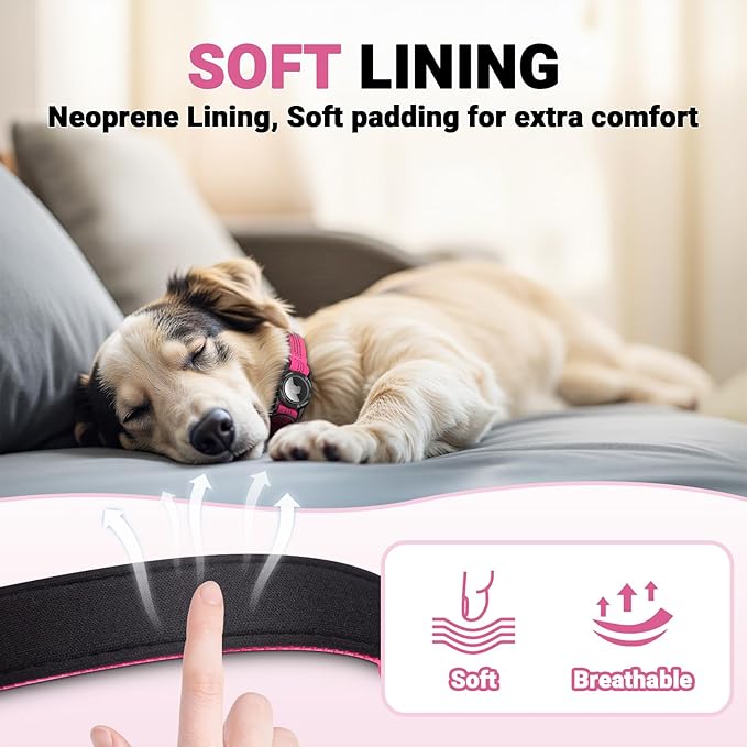 AirTag Dog Collar, IP68 Waterproof Integrated Air Tag Dog Collars with Reflective, Ultra-Durable, Comfortable Padded, Heavy Duty Dog Collars for Small Medium Large Dogs, S (10.6"-13.6"), Pink