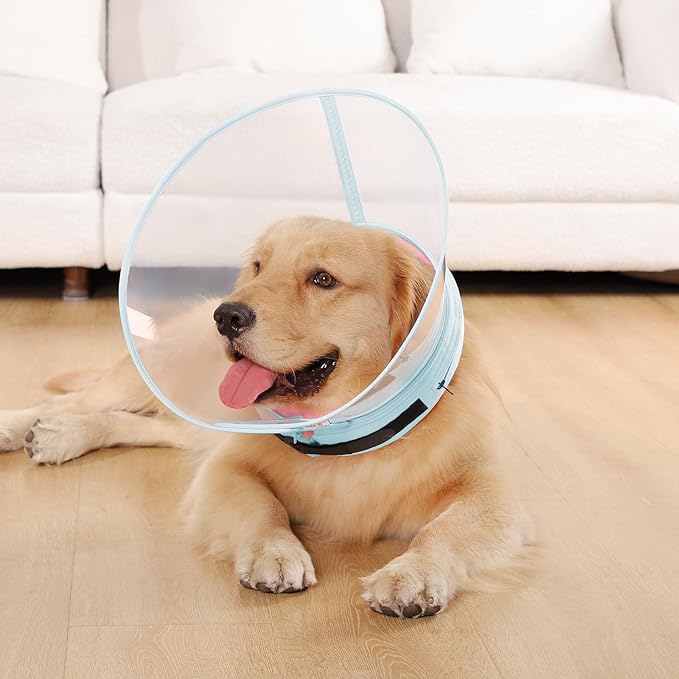 Sponge Core Dog Cone, Inflatable Dog Cone Collar Alternative, Dogs Donut Collar After Surgery, Soft Cone for Large Medium Small Dogs to Stop Licking, No Inflation Required, Clear View(Size 6, Pink)