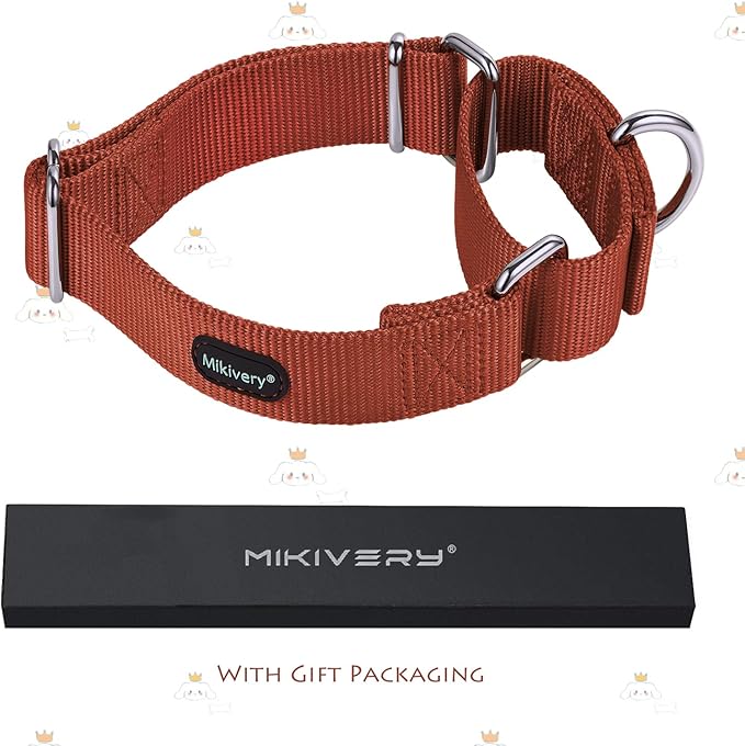 Mikivery Martingale Dog Collar Nylon Adjustable and Safety Training Brick Red Caramel Comfortable Metal Buckle Pet Collars for Small Medium and Large Dogs