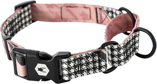 Wolfgang Heavy Duty Martingale Dog Collar with Quick Release Nylon Buckle for Walking & Training, HoundsPink Print, Small