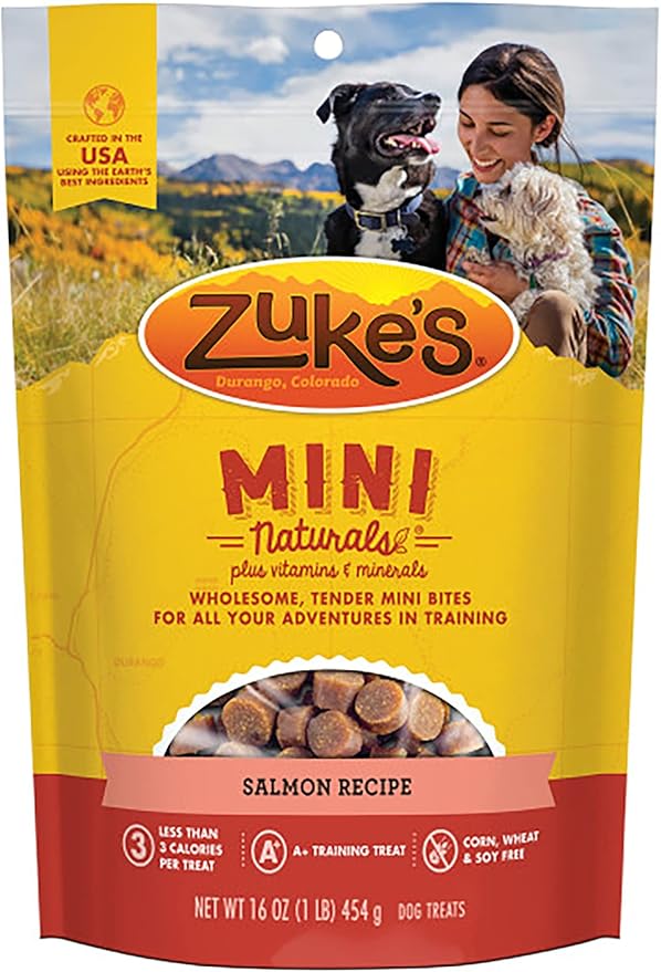Zuke's Mini Naturals Dog Training Treats, Salmon Recipe, Soft Mini Dog Treats with Vitamins & Minerals, Made for All Breed Sizes (Salmon, 16 Ounce (Pack of 2)