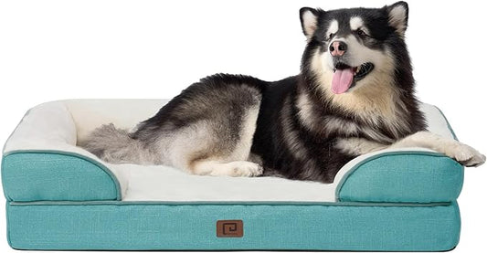 EHEYCIGA Orthopedic Dog Beds for Extra Large Dogs, Waterproof Memory Foam XXL Dog Bed with Sides, Non-Slip Bottom and Egg-Crate Foam Big Pet Couch Bed with Washable Removable Cover, Turquoise Blue