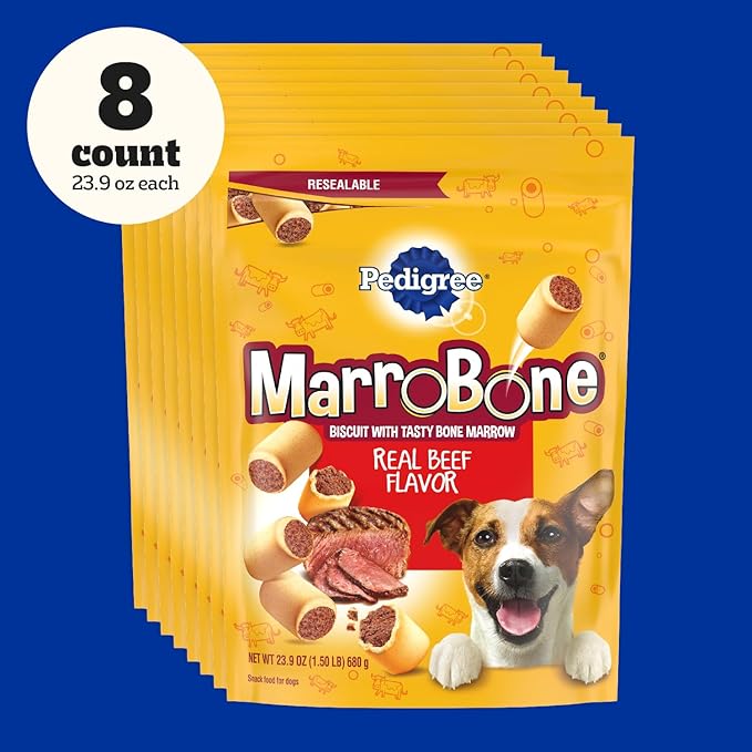 Pedigree Dry Dog Treats MarroBone Real Beef Flavor, 1.5 lb. Bag (Pack of 8)