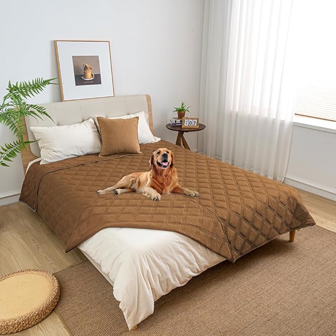 fuguitex Waterproof Dog Blanket Reversible for Small Dogs Resistant Leakproof Washable Couch Cushion Bed Protector Cover for Indoor Furniture Pet Friendly(82"*82",Brown+Brown