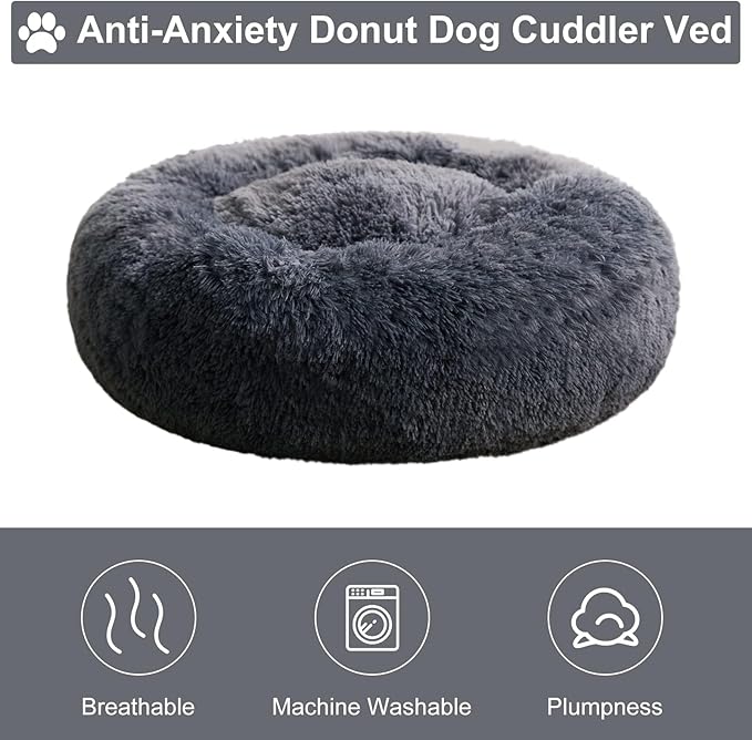 WNPETHOME Calming Dog Beds for Large Dogs, Anti-Anxiety Donut Large pet Bed, Fluffy Faux Fur Plush Dog Bed,Warming Cozy Soft Round Lagre Dog Bed for Large Jumbo Dogs, Cat Cuddler Cushion Bed