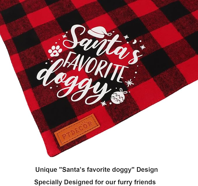 PTDECOR 2 Pack Dog Christmas Bandanas, Classic Red Green Plaid Pet Scarf Triangle Bibs Kerchief Christmas Bandanas for Large and Extra Large Dogs Pets (X-Large)