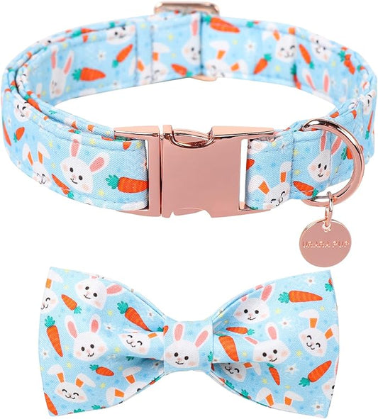 Easter Dog Collar With Bow Tie, Cotton Carrot Bowtie for Large Girl Boy Dog, Cute Bunny Pet Collar With Metal Buckle, Gift, M