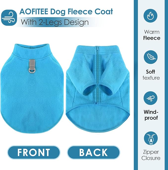 AOFITEE Dog Fleece Sweater, Dog Sweaters for Medium Dogs Girl Boy, Warm Dog Sweater for Dogs Male Female, Fleece Dog Vest Lightweight Dog Winter Jacket Sweatshirt with D-Ring and Turtleneck, L