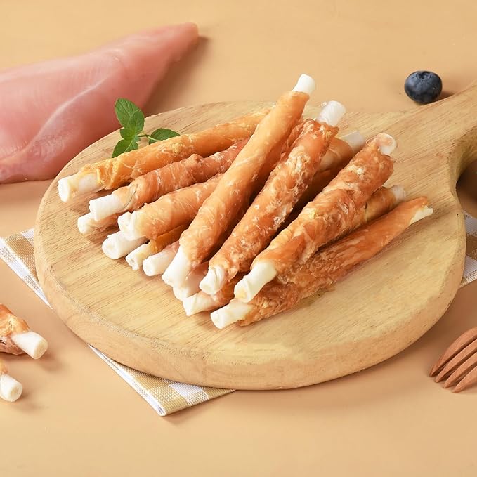 Chicken Wrapped Rawhide Sticks, Long Lasting Dog Treats High Protein Dog Chews Trainning Snacks Natural Chicken Treats for Small Medium Large Dogs 20-21 Count