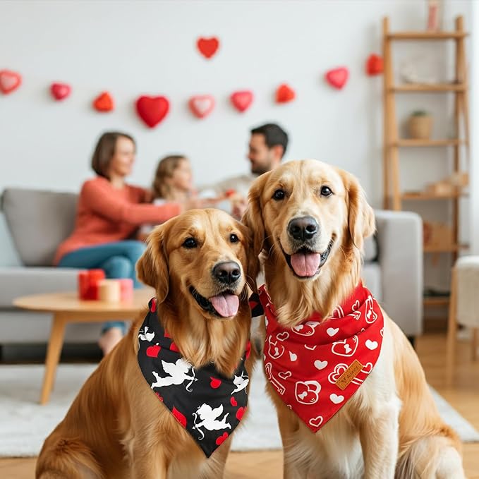 Vehomy 3-Pack Valentine's Day Dog Bandana Reversible Dog Bandanas Love Heart Dog Scarfs Cat Triangular Bibs Pet Valentine Love Bandanas Scarves for Small Medium Large Dogs XL