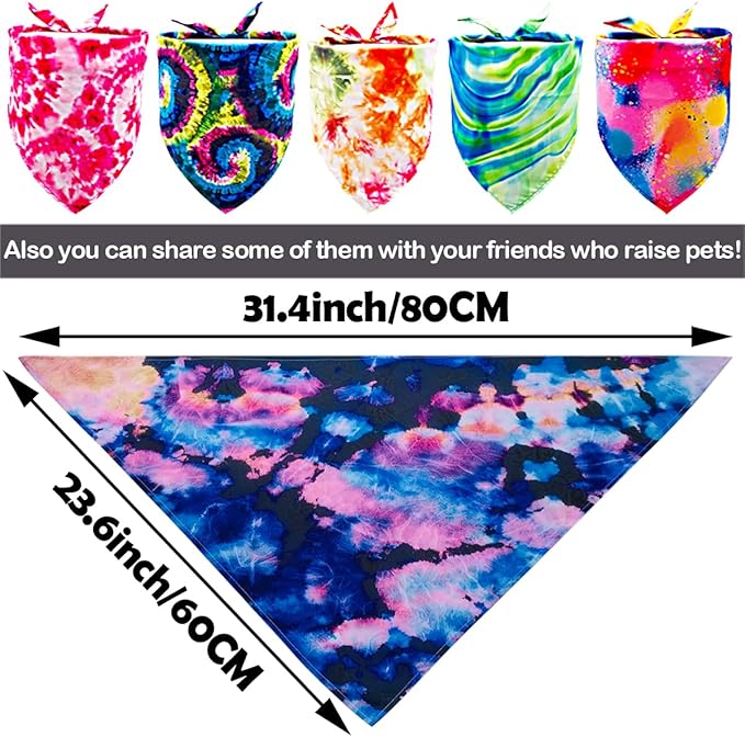 50PCS Dog Bandanas Tie Dye Bulk for Large XL Breed Dog Big Bandanas Pack Kerchief Washable Triangle Bibs Head Scarves Scarfs for Boys and Girls Grooming Accessories Costume