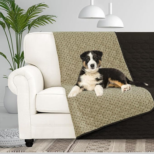 PureFit 100% Waterproof and Anti-Slip Dog Bed Cover, Washable Pet Blanket, Stain Resistant Sofa Couch Furniture Protector Cover for Kids, Dog, Cat (52x82 Inch, Chocolate)