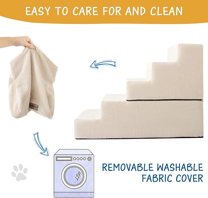 5-Step Dog Stairs for High Beds, Non-Slip Pet Steps for Small Dogs & Cats, Beige, 22.6" H