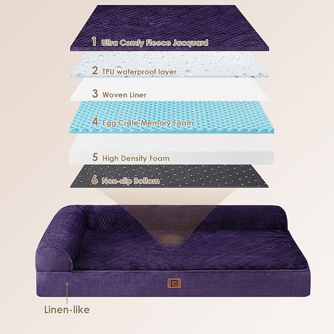 EHEYCIGA Memory Foam Dog Bed XLarge Sized Dogs, Extra Large Dog Bed Orthopedic with Washable Removable Cover, Waterproof XL Pet Bed Couch for Crate, 41x27x6 Inches, Purple