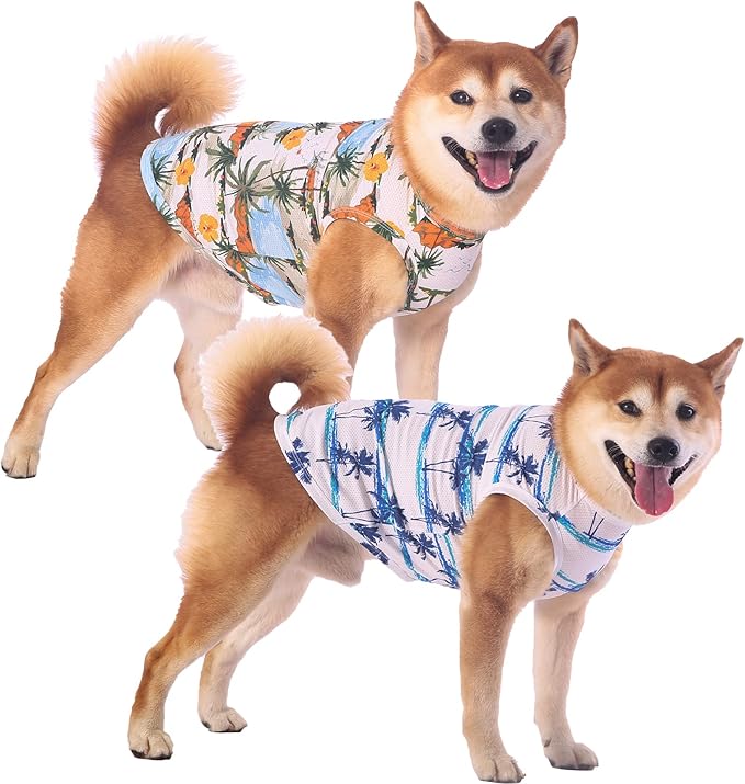 Hawaiian Dog Shirts,Quick Dry Summer Cooling Mesh Coconut Printing T-Shirt for Small Dogs,Blue+Yellow S