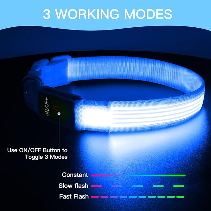 YFbrite Light up Dog Collar, USB Rechargeable LED Puppy Collar Super Bright Adjustable Glowing Dog Lights for Night Walking (Design-2- Blue, Large)