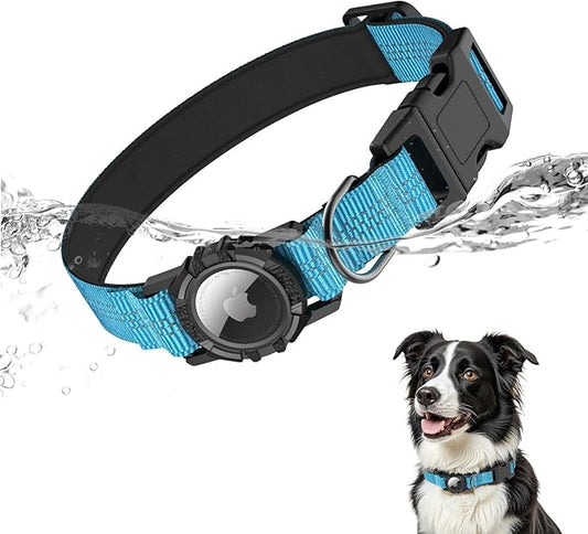 AirTag Dog Collar, IP68 Waterproof Integrated Air Tag Dog Collars with Reflective, Ultra-Durable, Comfortable Padded, Heavy Duty Dog Collars for Small Medium Large Dogs, S (10.6"-13.6"), Blue