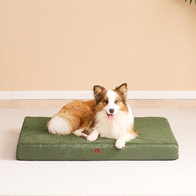 EHEYCIGA Orthopedic XL Dog Beds for Extra Large Dogs with Removable Washable Cover for Crate, Dark Green, 41x27