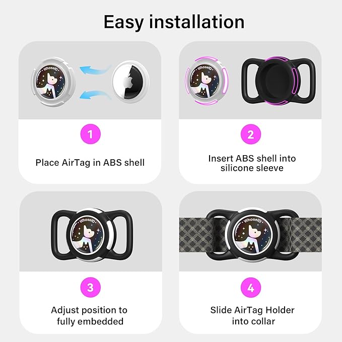 Waterproof Airtag Dog Collar Holder, Silicone & ABS Airtag Holder for Dog & Cat Collars, Ultra-Durable, Lightweight and Protective Airtag Case (Pink-1, Regular)