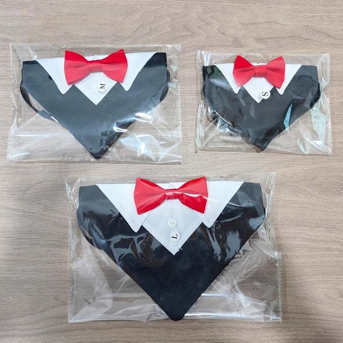 Tuxedo Dog Collar for Wedding Engagement and Birthday, Formal Dog Bandana Collar Costume with Bow Tie and Adjustable Buckle,Suitable for Small Medium Large Dog. (Red, S)