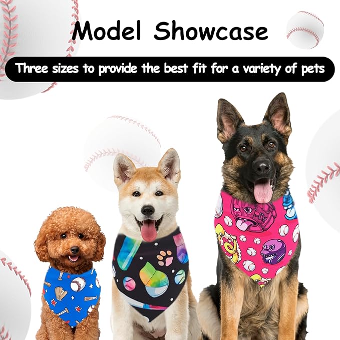 7 PCS Small Dog Bandanas Baseball 25 Inch Polyester Dog Bandana for Medium Cats Large Scarves Game Day Grooming M