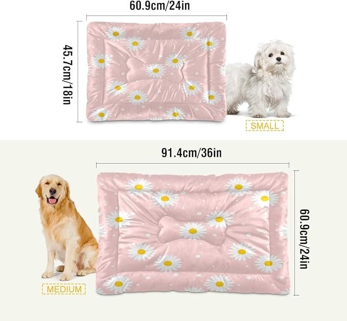 Pink Daisy Dog and Cat Bed, Rectangle Comfortable Pet Bed, Ultra Soft Calming for Small Medium Large Dogs, 36" x 24"