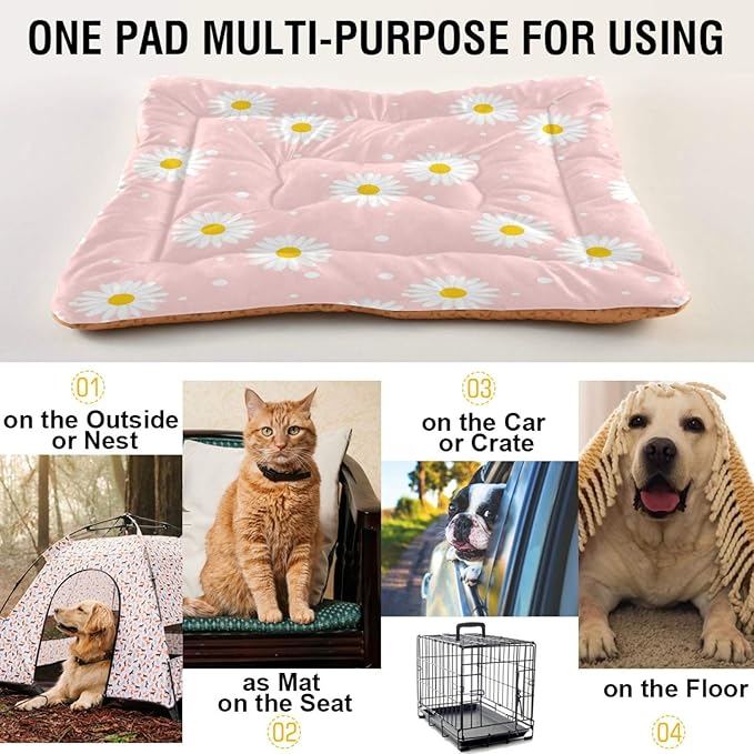 Pink Daisy Dog and Cat Bed, Rectangle Comfortable Pet Bed, Ultra Soft Calming for Small Medium Large Dogs, 18" x 24"