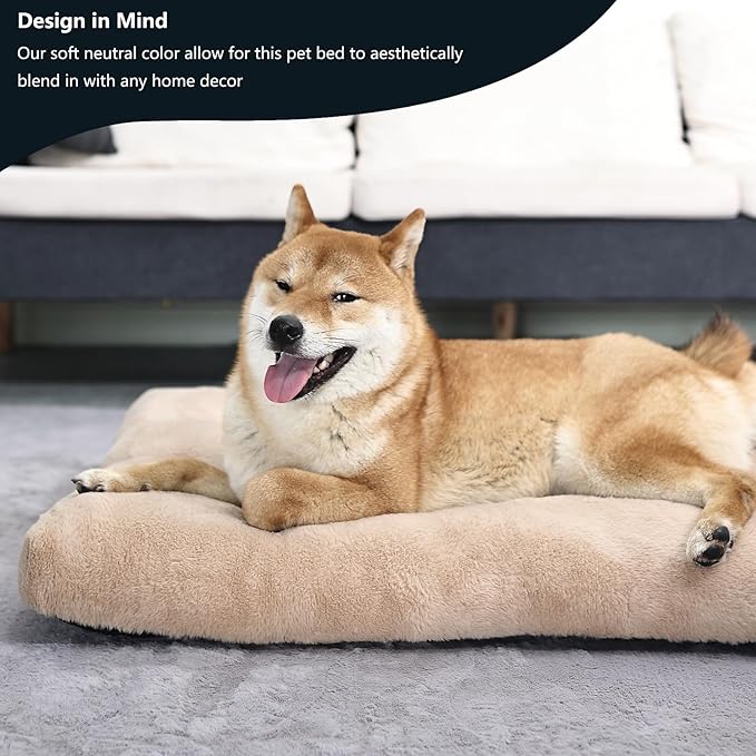 Dog Beds for Large Sized Dog Washable fit Metal Crates Machine Washable 36 inch Pet Crate Pad with Anti-Slip Bottom,Extra Soft Kennel Pad Sleeping Mat,36 x 24 Light Brown