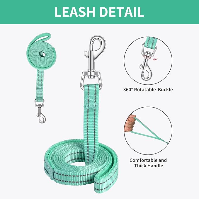 AMTOR Small Dog Harness with Leash Set, No Escape Easy Walk Puppy Harnesses for Training Walking, Step-in Reflective Soft Dogs Vest for XS S Medium Extra-Small Large Sized Dog(Green,M)