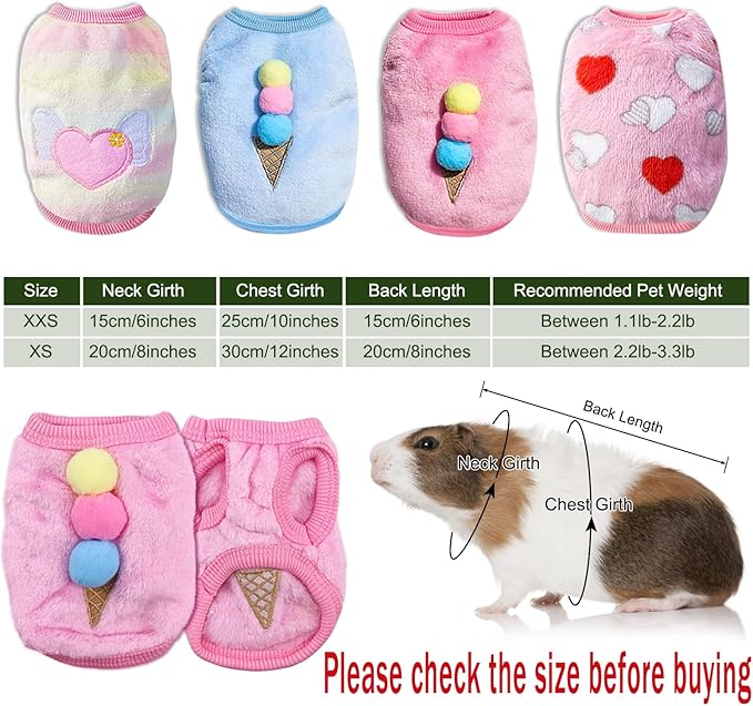 7 Pcs Bunny Clothes for Small Animals - Warm Vest, Soft T-Shirt Costume for Rabbits, Guinea Pigs, Hamsters, Kittens, Ferrets, Chihuahuas, Puppies, Mini Dogs - XS