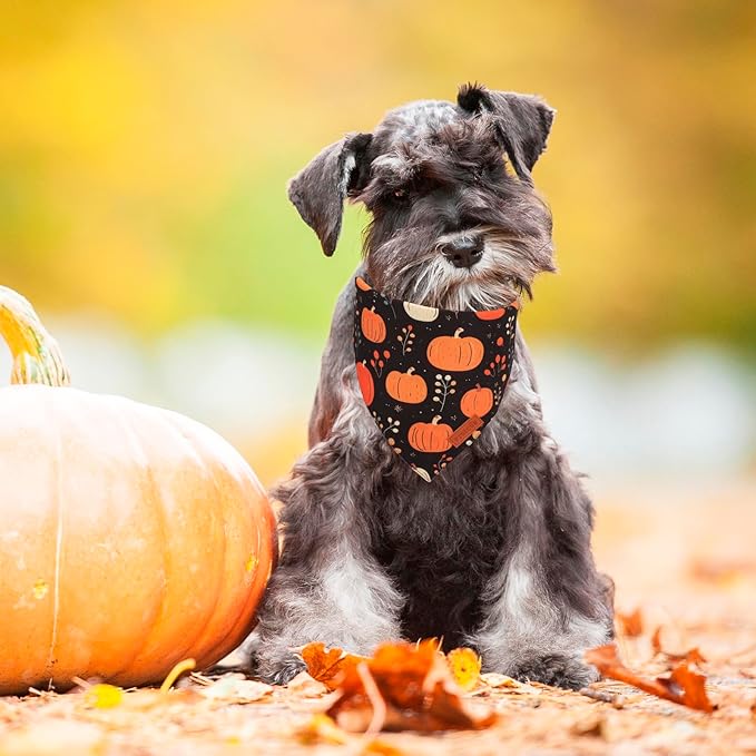 PTDECOR Fall Dog Bandana, Pumpkin Mushroom Design Scarf Reversible Holiday Dog Scarf, Triangle Thanksgiving Bandanas for Small Dogs Puppies Cats (Small)